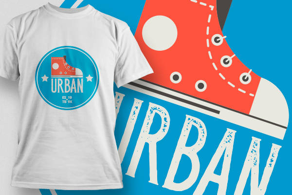 时尚潮流服装印花设计：城市风格裁片印花T恤与帆布鞋