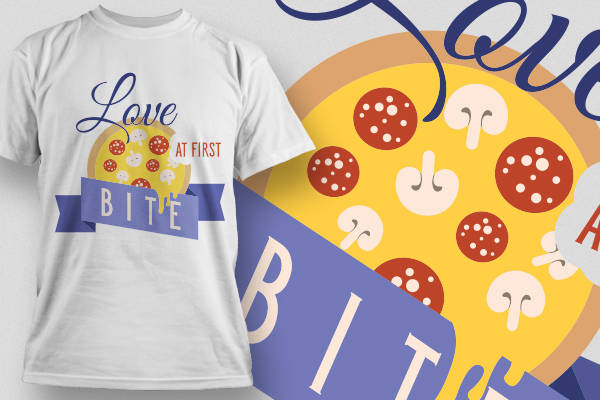创意裁片印花服装:'Love at First Bite'趣味披萨主题印花T恤