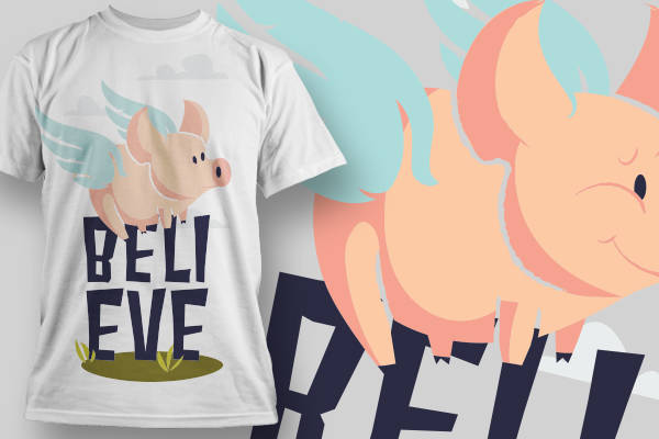 可爱卡通猪裁片印花服装，时尚个性T恤服装印花设计