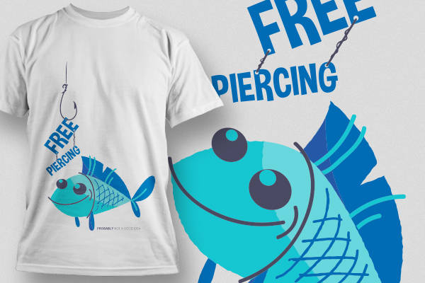 创意卡通鱼裁片印花服装印花设计，趣味时尚T恤