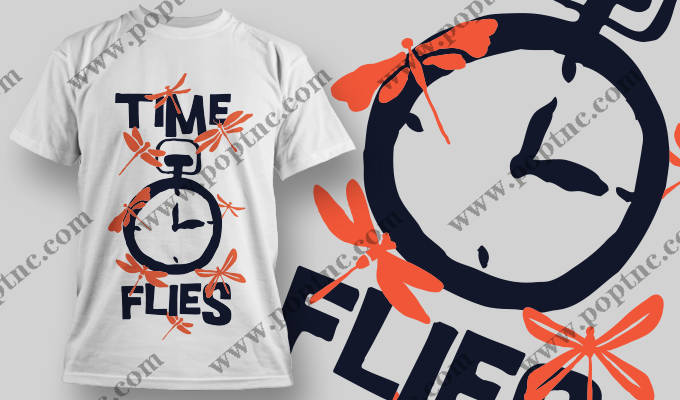 时尚创意裁片印花服装印花设计:时间飞逝主题T恤