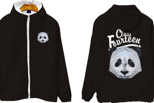 创意熊猫裁片印花服装 十四班纪念款时尚外套