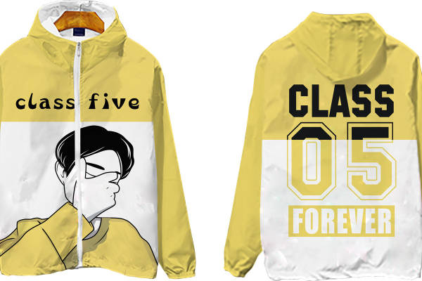 创意黄色系班级五号服装印花设计，展现青春活力