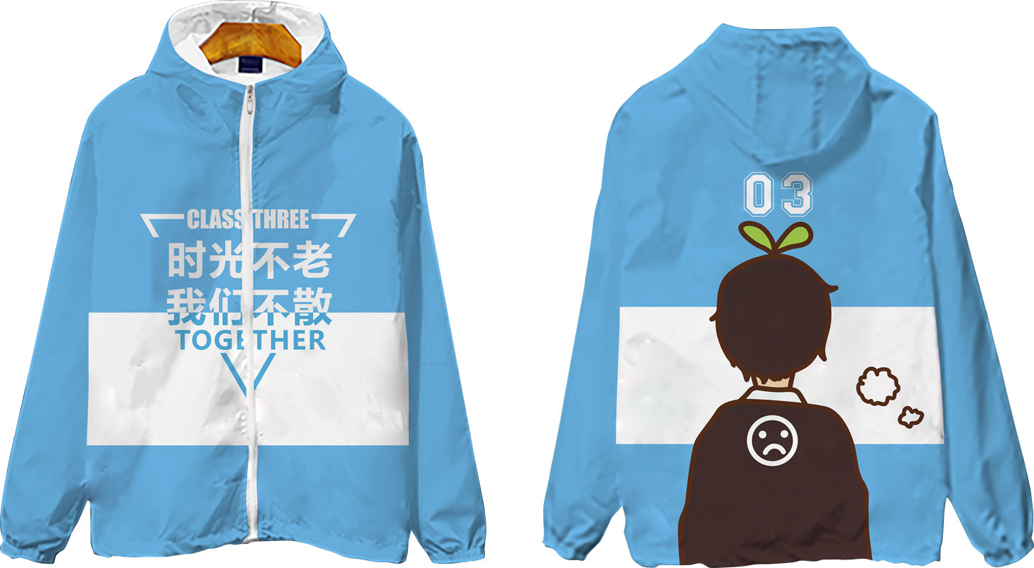 创意蓝色裁片印花服装，青春活力校园风