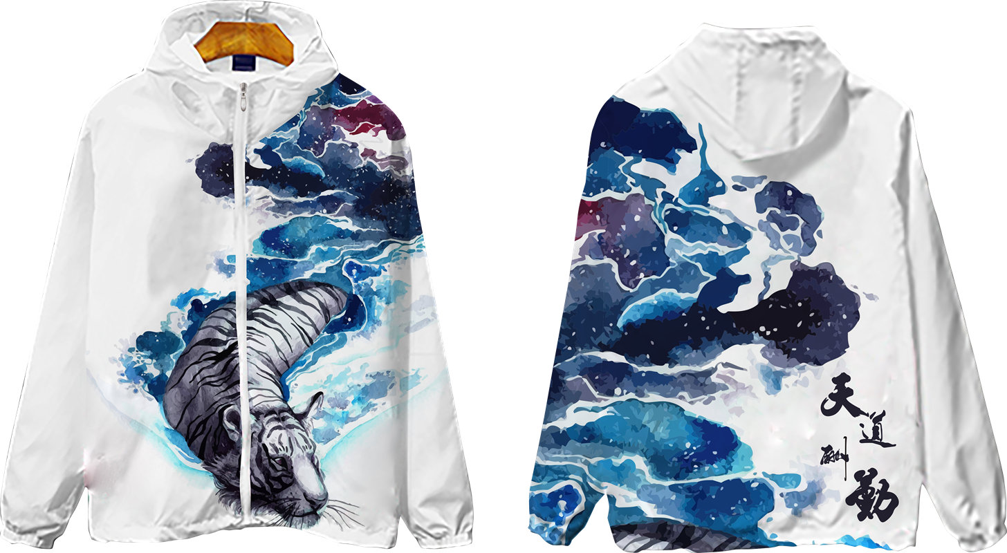 时尚水彩老虎裁片印花服装,展现个性魅力的街头风格