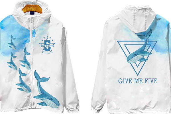 海洋风格裁片印花服装 时尚鲸鱼图案连帽衫