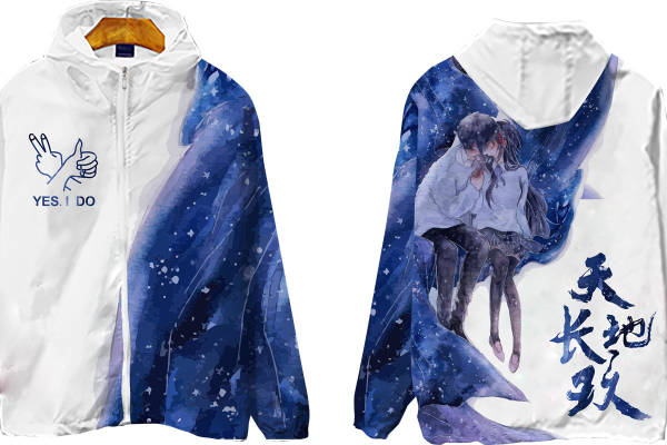 梦幻星空主题裁片印花服装 情侣连帽衫服装印花设计
