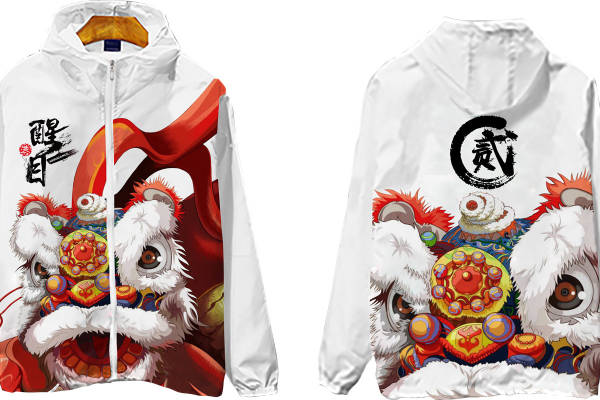 中国风醒狮裁片印花服装印花设计,展现传统文化魅力