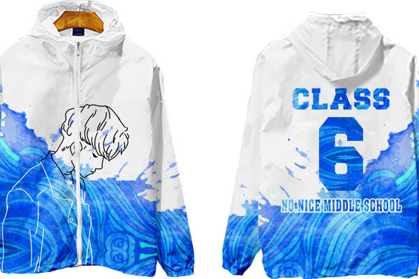 创意蓝色水彩裁片印花服装，展现个性时尚风格