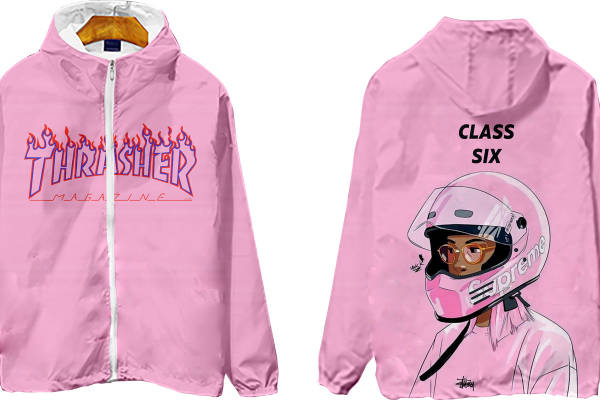 时尚粉色街头风格裁片印花服装,展现个性魅力