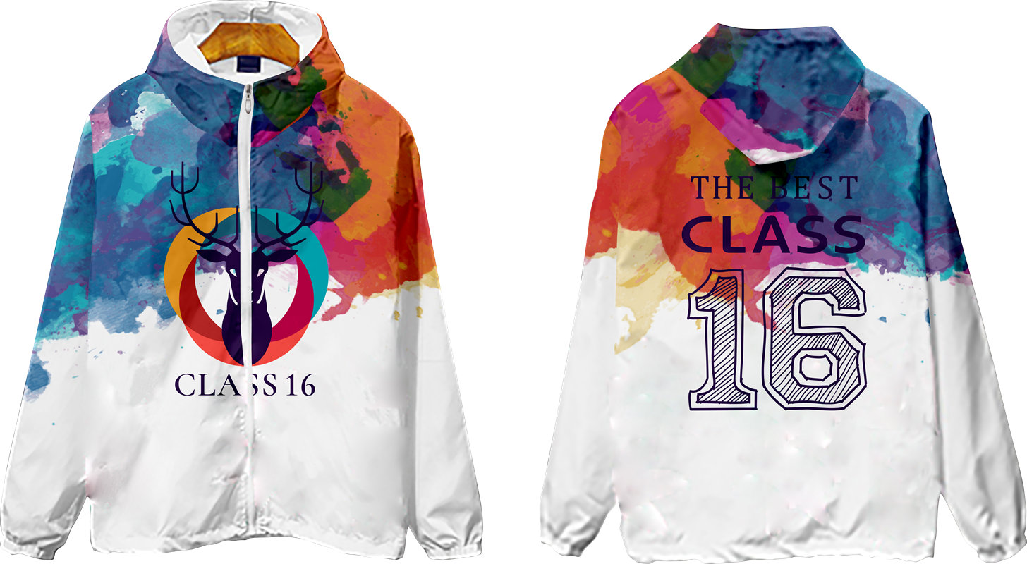 创意多彩鹿头裁片印花服装,纪念16班同学情谊