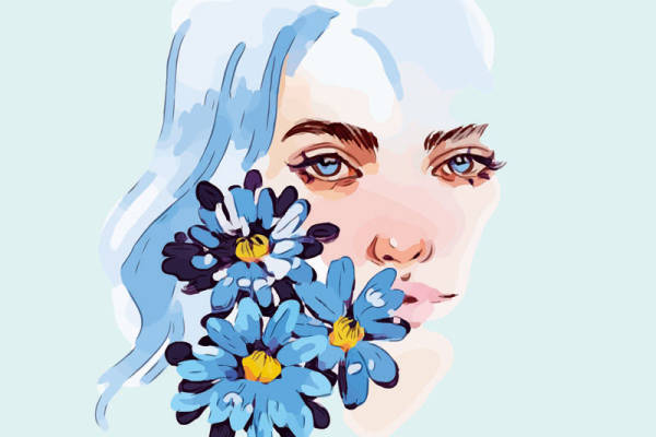 清新自然风格服装印花：蓝色花朵裁片印花设计