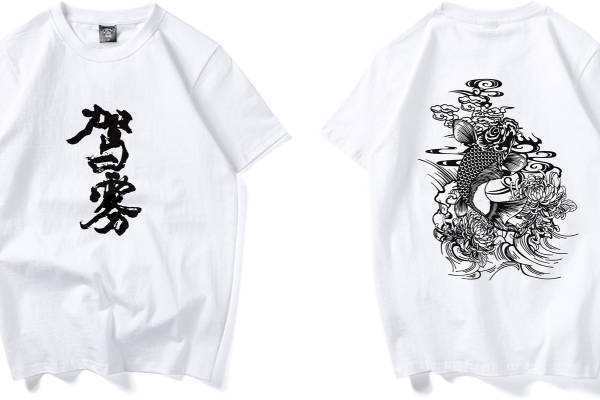 中国风龙腾云海裁片印花服装印花T恤设计