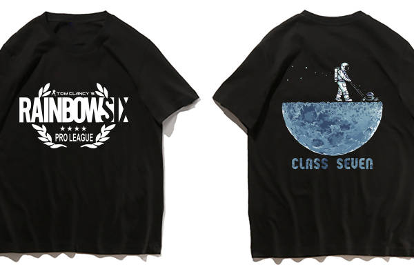 时尚潮流黑色T恤裁片印花服装印花设计