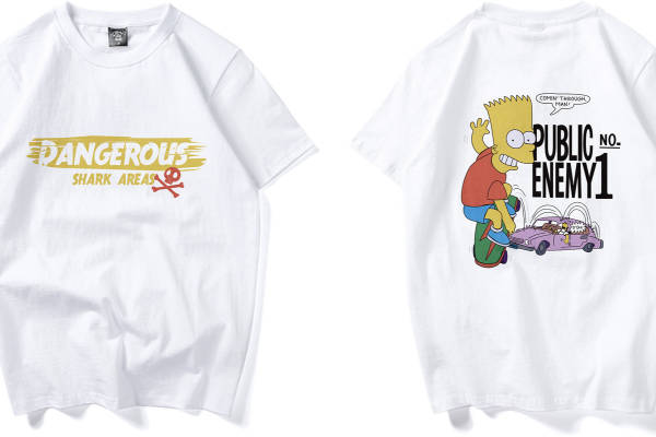 创意裁片印花服装：危险鲨鱼区域与头号公敌卡通T恤