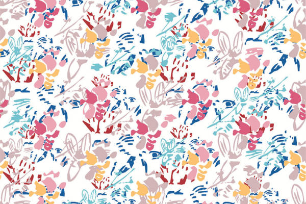 多彩抽象花卉面料印花，时尚服装印花设计