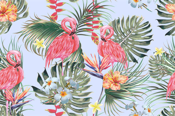 热带风情火烈鸟面料印花服装印花设计