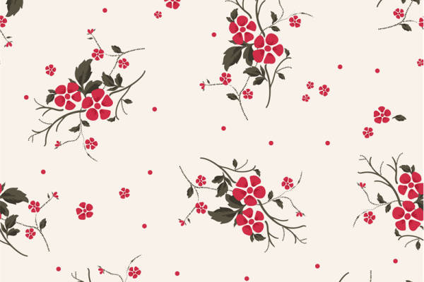 优雅红色浆果图案服装印花面料设计