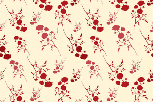 优雅红色花卉图案面料印花，适合春夏季节的服装印花设计