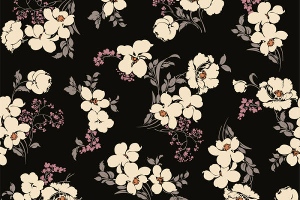优雅黑色底花卉面料印花 经典服装印花设计