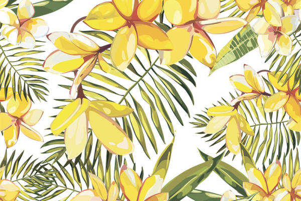 热带风情黄色鸡蛋花服装印花面料设计