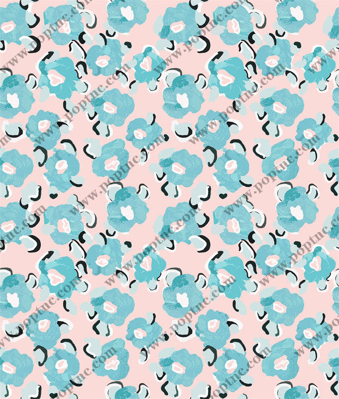 清新蓝粉花卉图案面料印花服装印花设计
