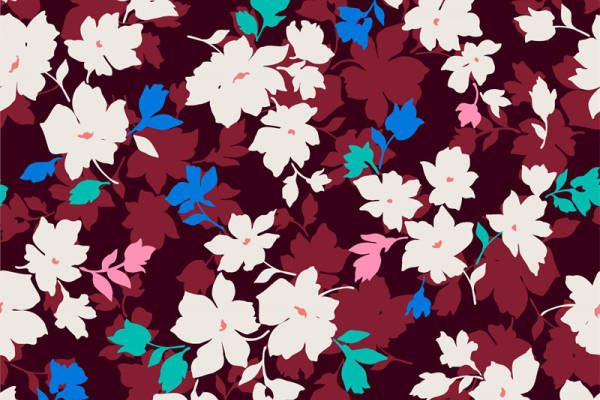 时尚花卉图案面料印花,优雅服装印花设计