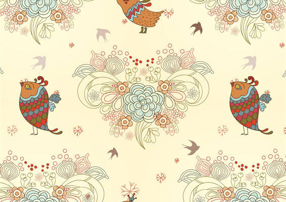 复古风格鸟类花卉面料印花服装印花设计