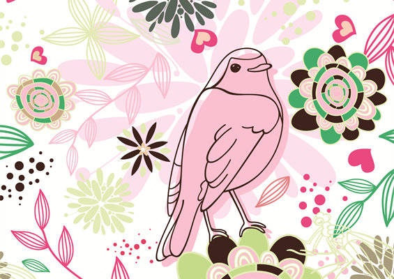 春日浪漫粉色小鸟花卉面料印花服装