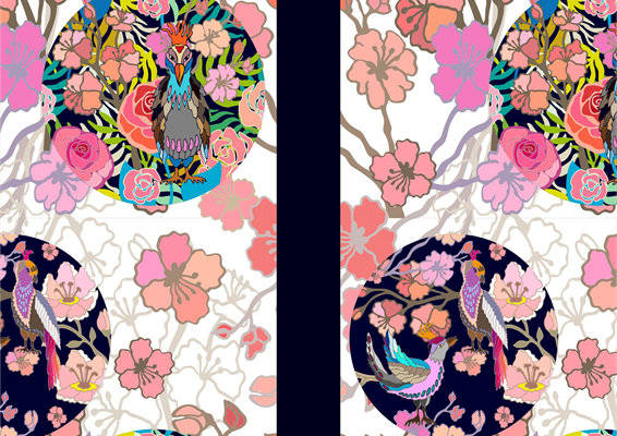 时尚孔雀花卉面料印花服装印花设计