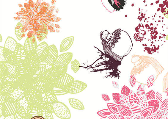 时尚花卉与鸟类图案服装印花面料设计