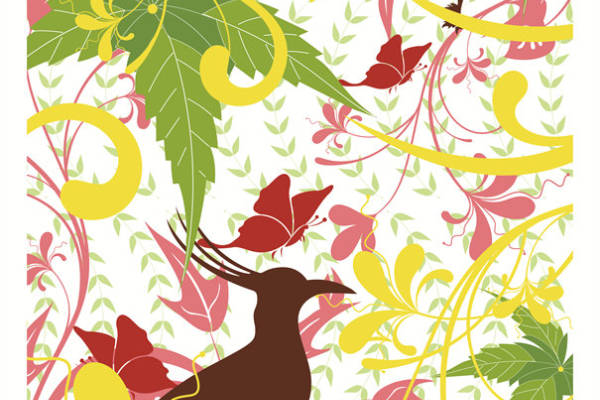 春日花园鸟类图案服装印花面料设计