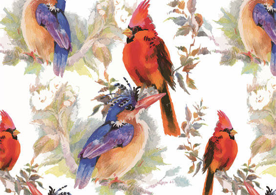 自然风格鸟类图案服装印花面料设计