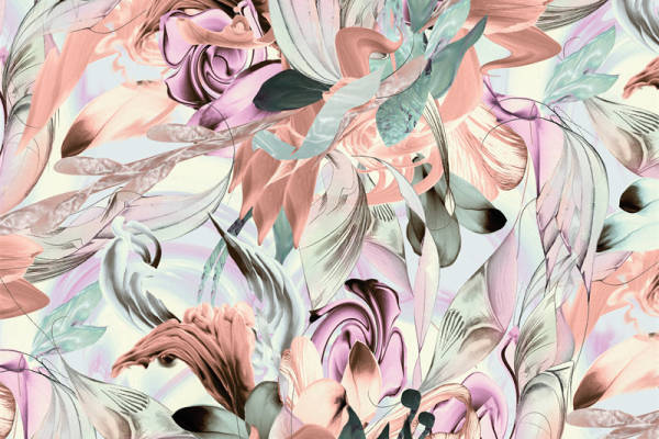 柔和色调花卉图案面料印花，适合春夏季节的服装印花设计
