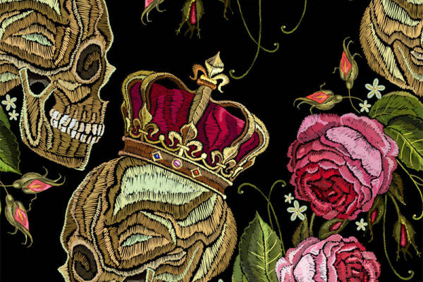 哥特风格骷髅王冠面料印花服装印花设计