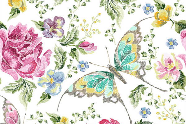 春日花园风格面料印花,优雅服装印花设计