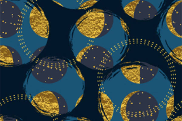 深蓝色与金色抽象图案服装印花面料设计