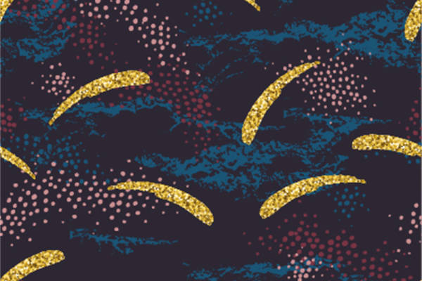 时尚黑色背景金色月亮服装印花面料设计