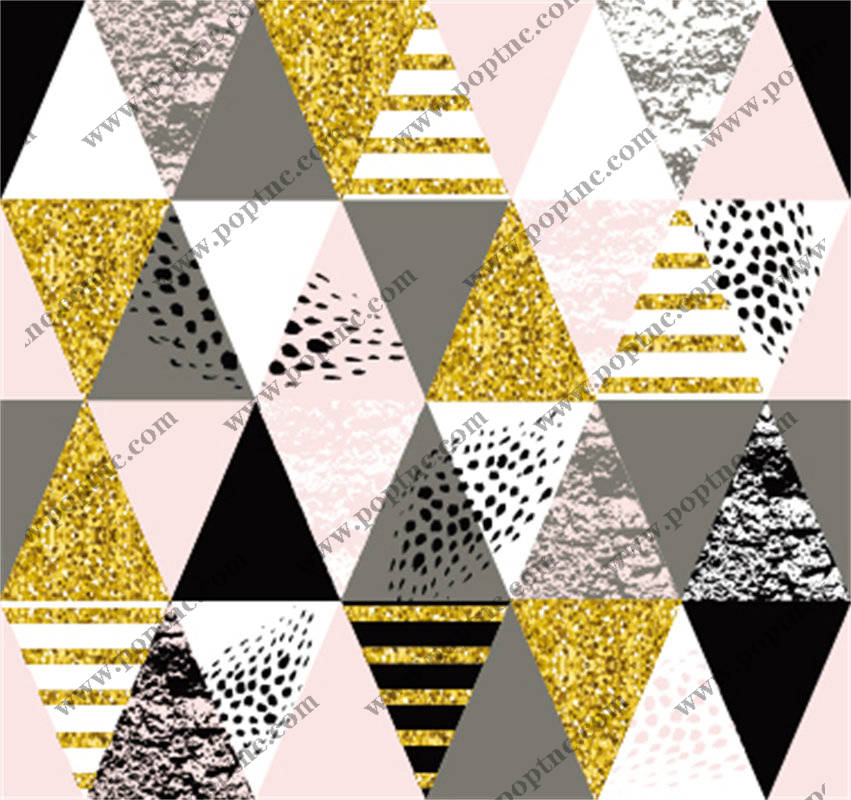 时尚几何图案服装印花面料:金色与粉色的完美融合