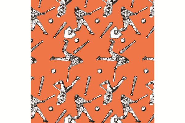 活力橙色棒球主题面料印花服装设计