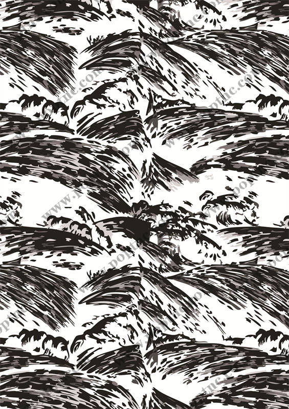 黑白热带棕榈叶图案服装印花面料设计