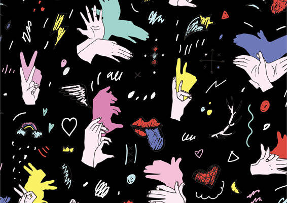 创意彩色手势图案面料印花,时尚服装印花设计