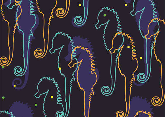 抽象海马图案服装印花，创意时尚面料印花设计