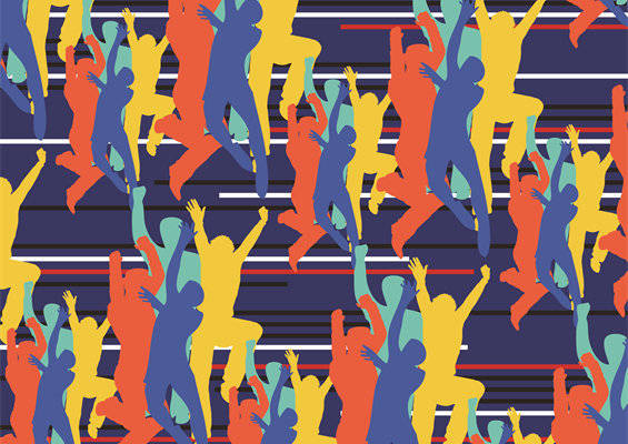 活力四射的音乐节人群剪影服装印花设计