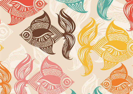 多彩民族风格鱼形图案面料印花服装印花设计