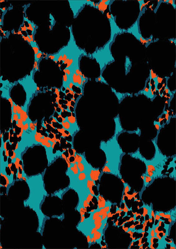 时尚潮流黑蓝橙三色迷彩服装印花面料