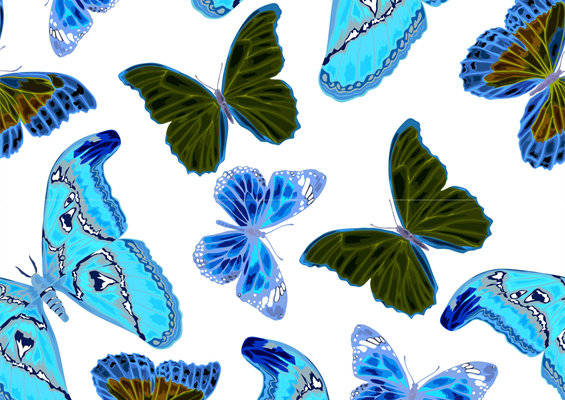 时尚潮流蓝色蝴蝶服装印花面料设计
