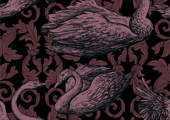 优雅火烈鸟图案面料印花,时尚服装印花设计