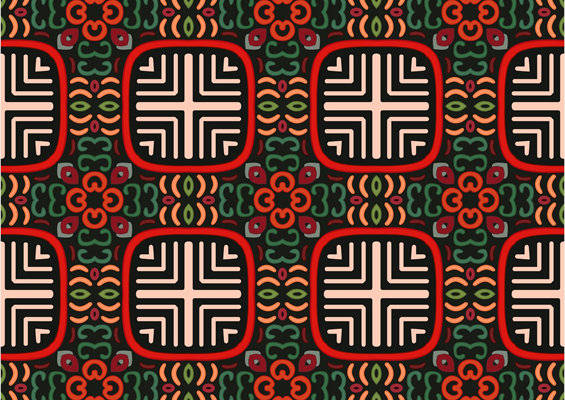 传统几何图案服装印花面料 经典红色绿色花纹设计