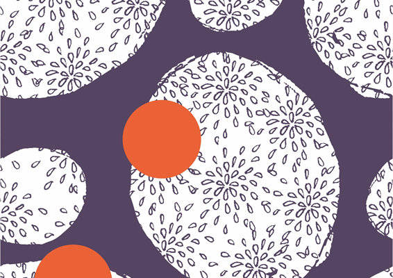 时尚深蓝底色花卉图案服装印花面料设计